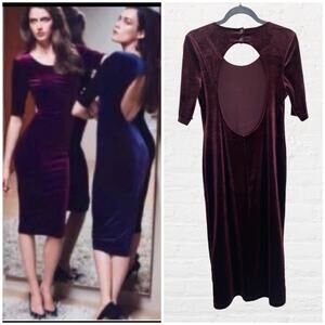H&M maroon dark red velvet midi dress with open back